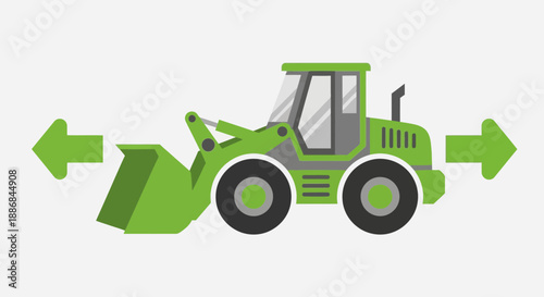 Vibrant Green Front Loader Moving Earth With Directional Arrows Flat Vector Graphic