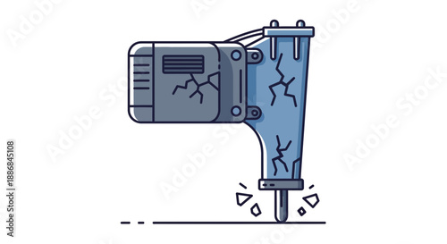 Vibrant Industrial Jackhammer Cracking Concrete Surface Vector Icon For Construction Site