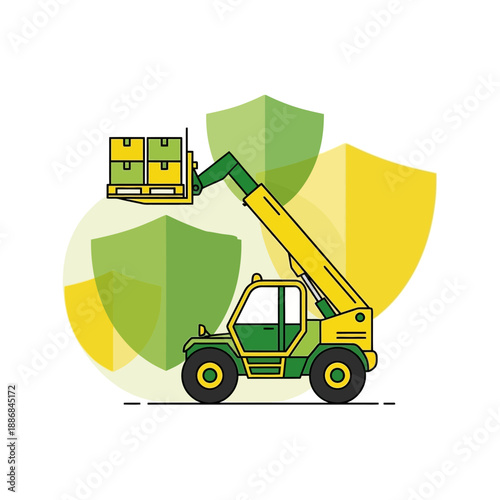 Warehousing And Material Handling Protection With Heavy Equipment Illustrated Concept