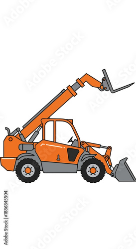 Vibrant Orange Telescopic Handler Vehicle Heavy Equipment Lifting Machine Graphic Illustration