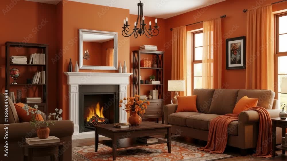custom made wallpaper toronto digitalCozy living room interior with fireplace furniture and decorative elements
