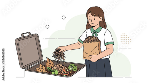 Woman Composting Organic Waste For Recycle And Sustainable Living Method