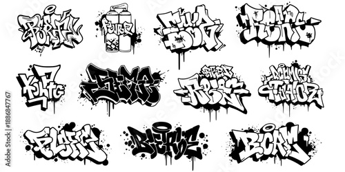 Street Art Graffiti Urban Spray Paint Hip Hop Culture Tag Bold Graphic Vector Collection Black White