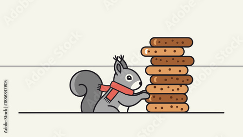 Winter Squirrel With Stack Of Cookies In Graphic Style Illustration