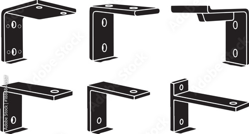 Various black metal bracket designs and shapes isolated white