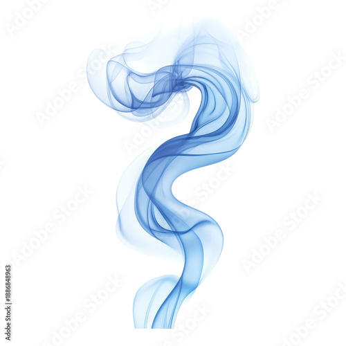 Swirling blue smoke twisting in the air above a clear space on transparent background