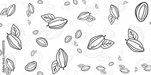 Seamless Pattern of Cocoa Beans and Leaves - Minimalist Design