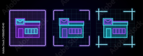 Tableau sur toile Post Office icon illustration, cyber neon visual, glowing border grid vector