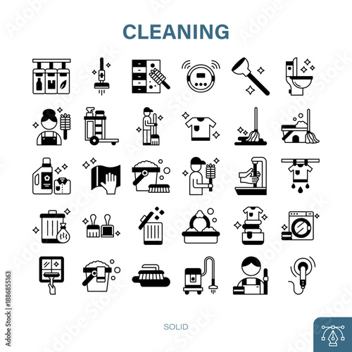 Illustration of Cleaning Collection design Solid Icon. Cleaning Solid Icon Pack. Set of Cleaning Solid Icon