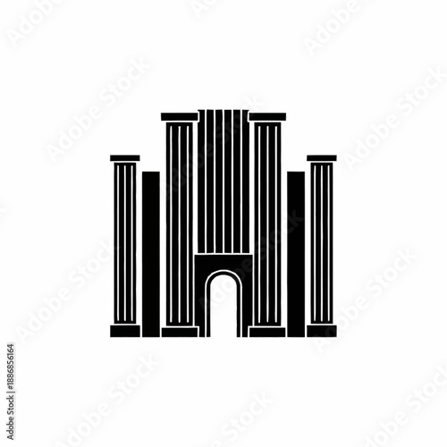 Ancient Roman or Greek architectural structure with multiple columns and an archway.