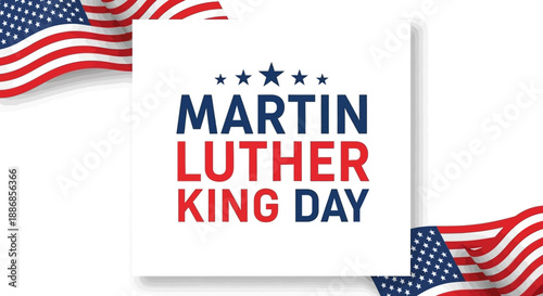 American Flag Waving for Martin Luther King Day Celebration, Graphic Illustration