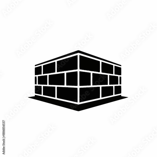 Black and white brick wall corner icon illustration.