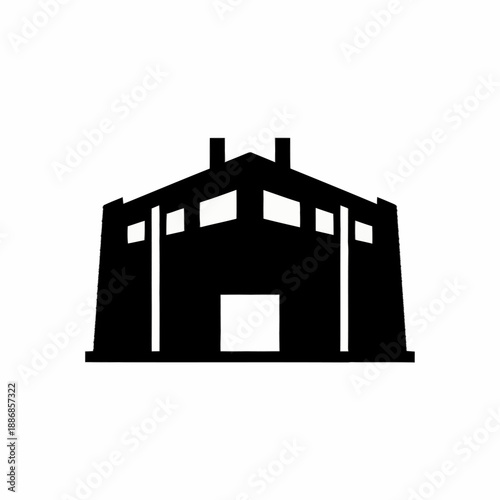 Industrial building silhouette icon representing factory or warehouse structure.