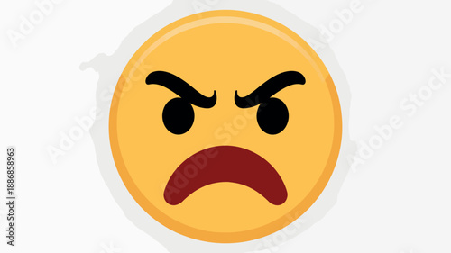 Angry Emoji Face with Furrowed Brow and Frowning Mouth in Bright Yellow with Dramatic Lighting for Social Media