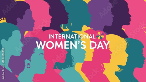 International Women's Day Banner. Diverse Female Silhouettes in Colorful Illustration for Women Empowerment, Equality, and March 8th Celebration.