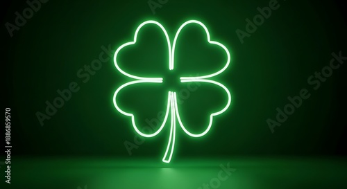 Glowing green neon shamrock light installation