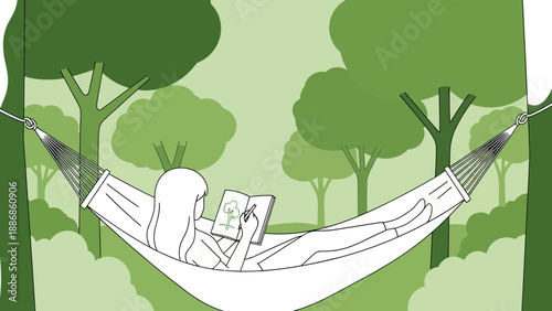 Woman Relaxing In Hammock Drawing Nature Illustration In A Sketchbook
