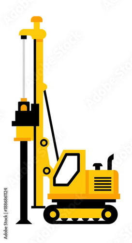 Yellow Crawler Mounted Drilling Rig Industrial Construction Site Equipment Illustration