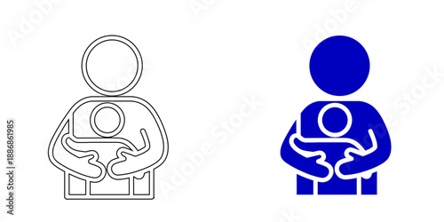 Blue Icon of an Adult Cradling a Child for Family Support, Pediatric Care, and Parental Protection