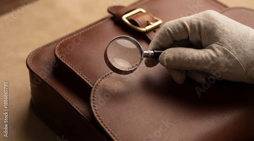 A gloved hand scrutinizes a...