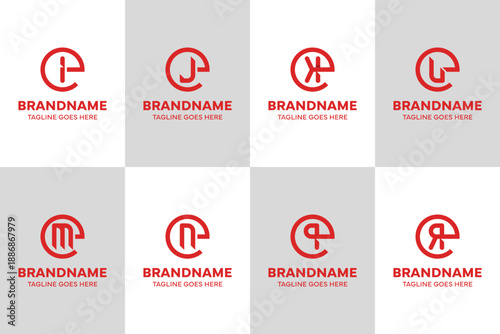 Letters EI EJ EK EL EM EN EP ER Monogram Logo Set, for IE JE KE LE ME NE PE RE initials
