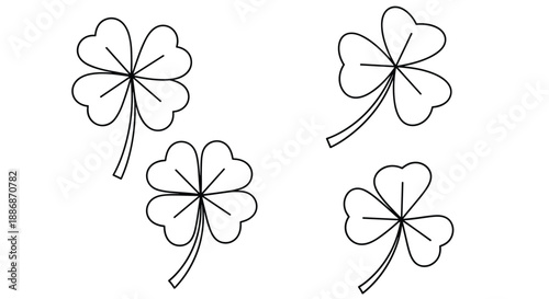 Selection of three-leaf and four-leaf clover outlines for St. Patricks Day decorations or lucky charm designs.