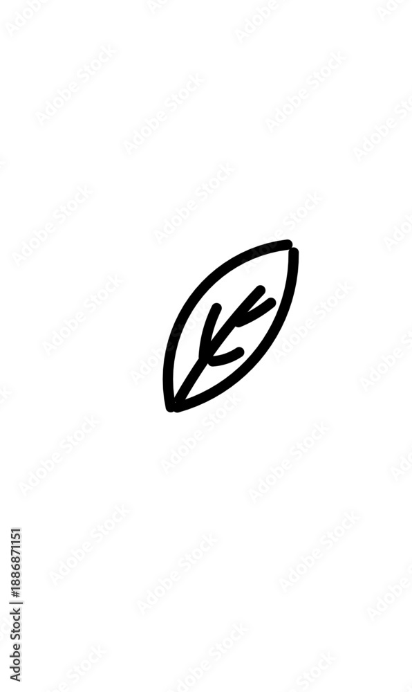 Fototapeta premium A simple, stylized leaf illustration black lines against a white background, displaying a gentle, flowing aesthetic