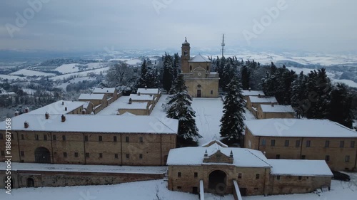 Fano snow at Eremo of Monte Giove with drone