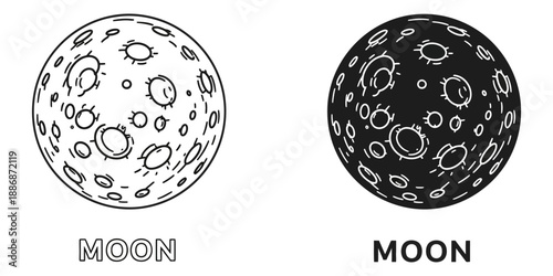 Stunning black and white moon illustrations with crater details