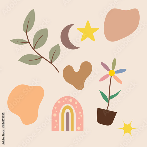 Boho Color Illustration Icon Vector for Decorative Design