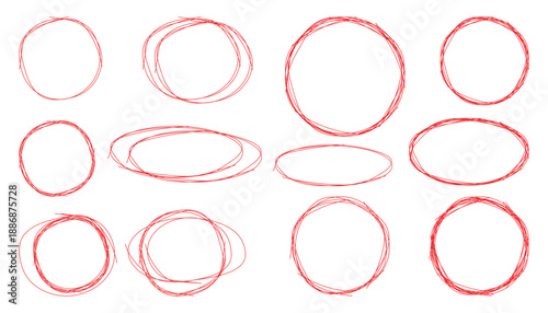 Red Hand Drawn Circle with Organic Texture and Artistic Details, vector illustration.