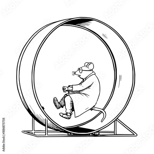 Businessman Running on Hamster Wheel with Cigarette
