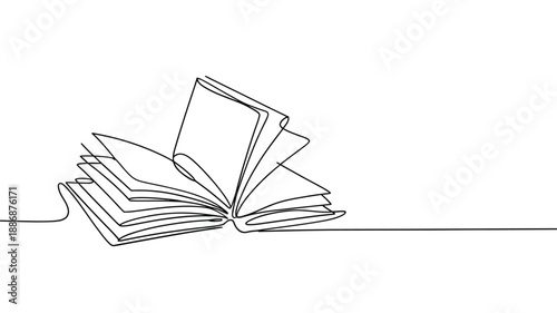Abstract line drawing of an open book simple and minimalistic illustration