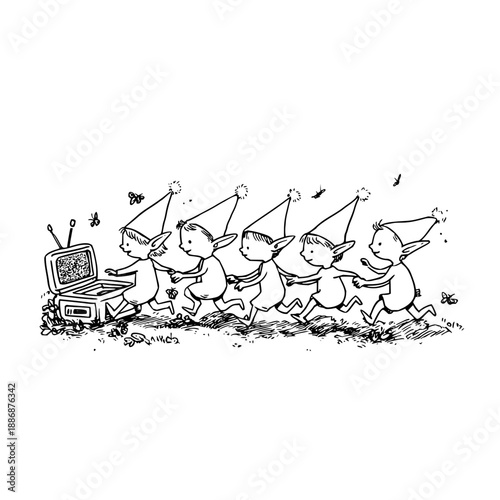 Pigs Watching TV and Dancing in Line