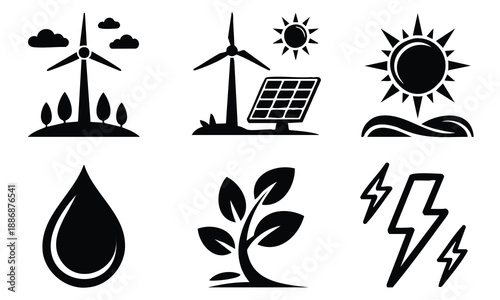 Renewable energy icons set bundle earth day silhouette resource set