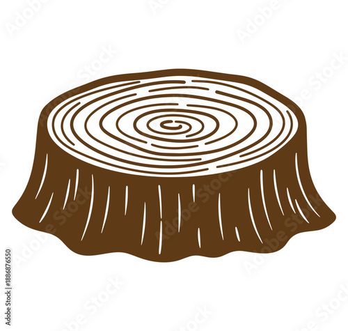 Simple illustration of a brown tree stump isolated on white background for design