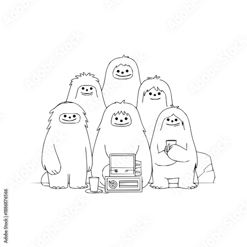Yeti Family Listening to Music with Boombox