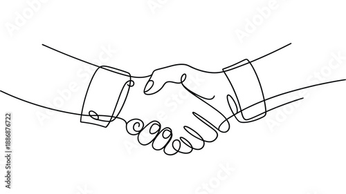 Simple one line drawing of a handshake representing agreement and partnership