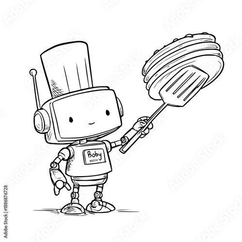 Robot Chef Holding Grill Brush