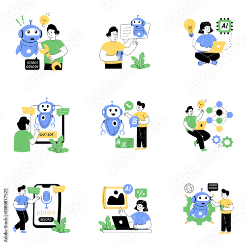 Set of Ai Technology Flat Illustrations 