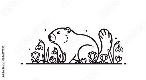 Whimsical scene capturing a groundhog in a natural setting, perfect for celebrating groundhog day themes in seasonal designs.