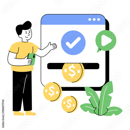 Conceptual flat style illustration of video earnings 