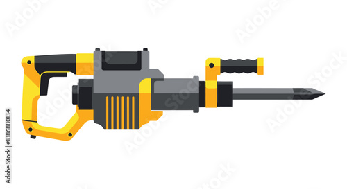 Heavy duty yellow and gray jackhammer demolition tool ready for construction work
