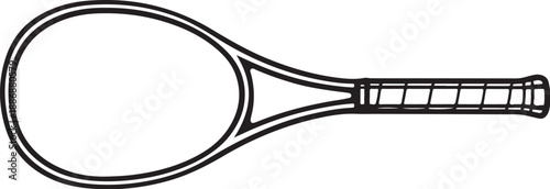 Tennis racquet side profile black and white line art illustration