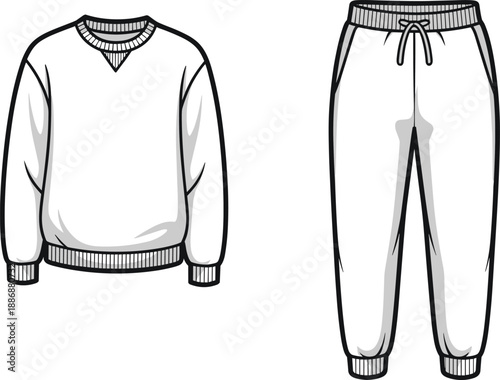 White Sweatshirt and Sweatpants Apparel Set Isolated on White Background vector illustration