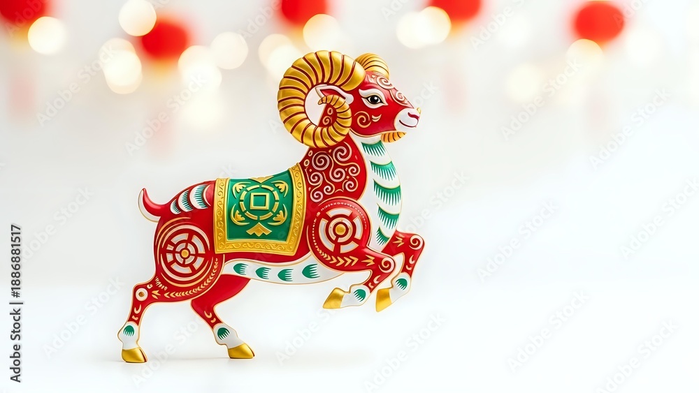 Obraz premium Decorative Chinese zodiac horse with ornate red and green patterns, traditional folk art style for lunar new year celebrations and cultural designs.