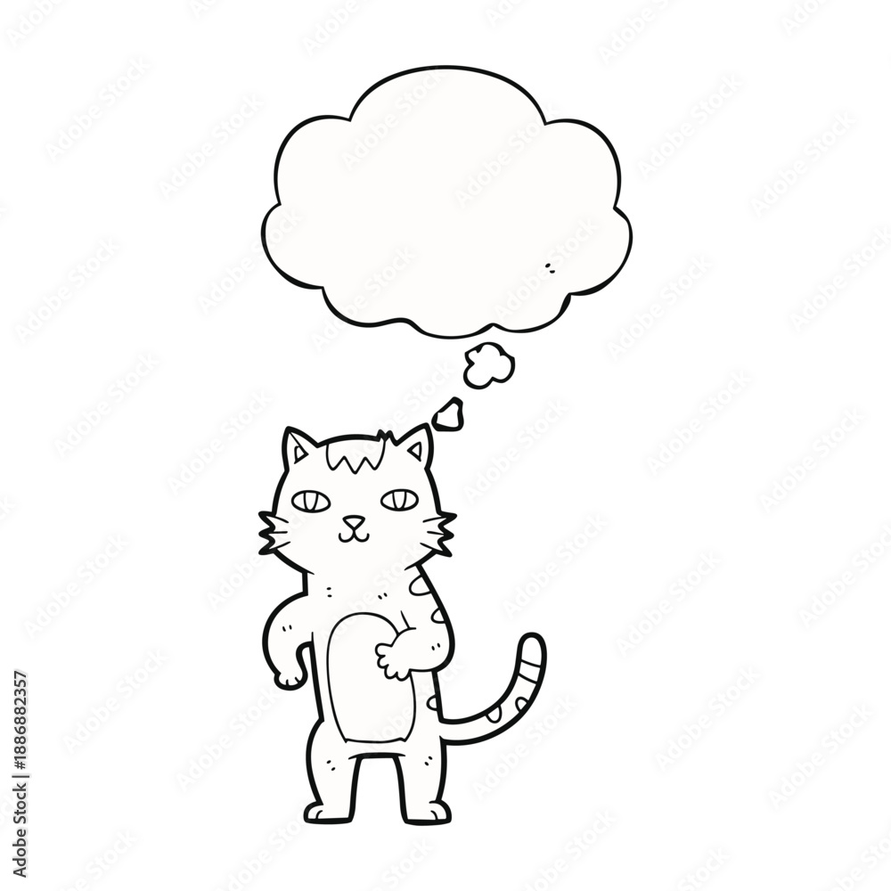 Obraz premium Thoughtful cat standing with thought bubble