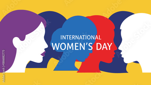 International Women's Day Vector Illustration with Diverse Female Silhouettes: March 8 Celebration, Women's Rights, and Global Equality Banner Design