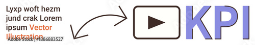 Business growth, data analysis, performance tracking, operational efficiency, process improvement, benchmarking. Play button with arrow leading to KPI text. Business growth and data analysis concept