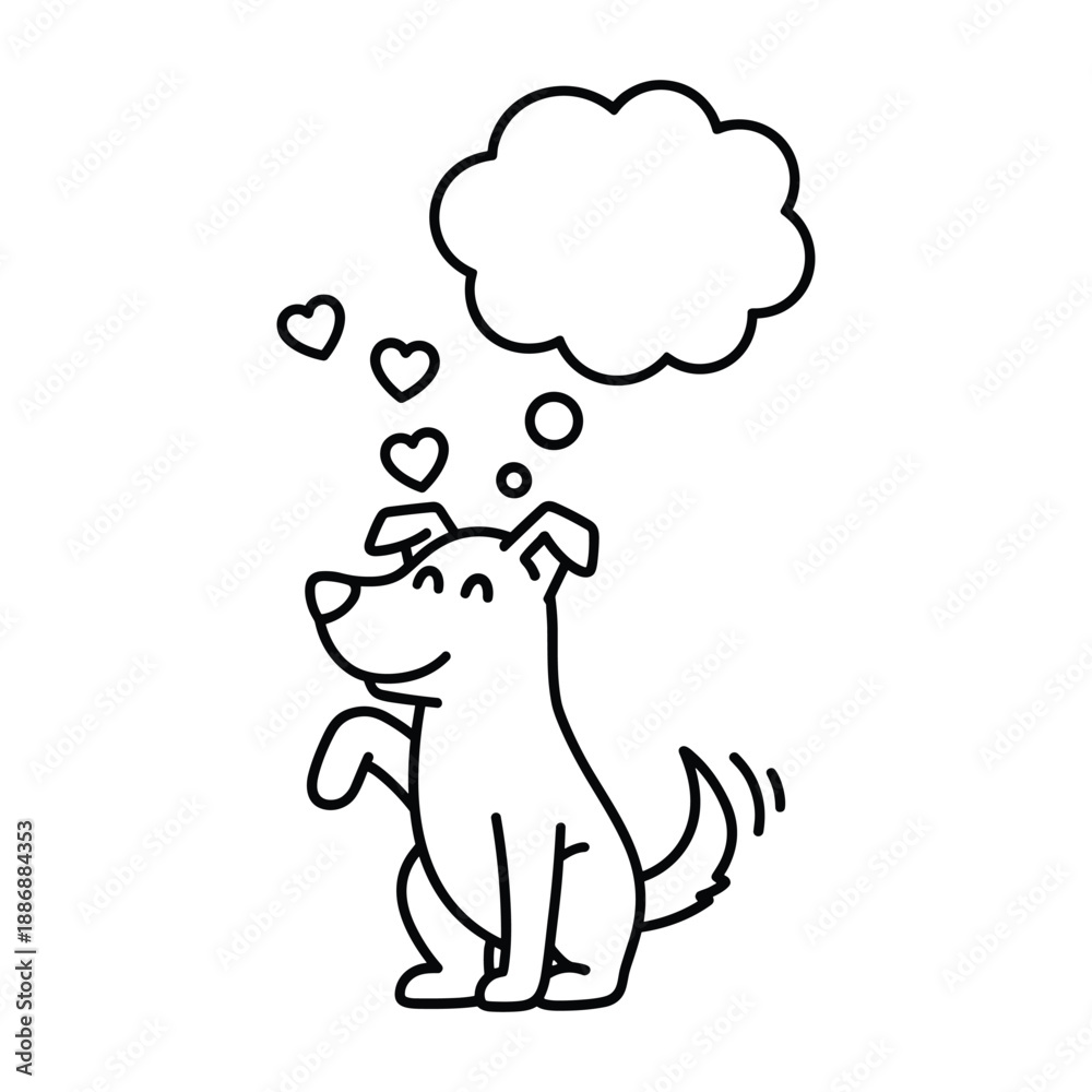 Fototapeta premium Happy dog with thought bubble and hearts
